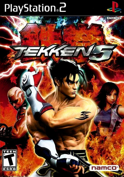 Tekken 5 for PlayStation 2 fighting video game featuring fast paced 3D combat iconic character roster refined mechanics arcade and story modes and classic Namco Tekken franchise experience cover art