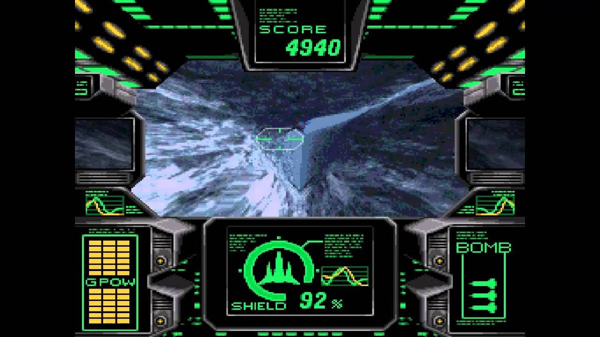 A/X-101 Sega CD full motion video FMV rail shooter sci fi space combat laserdisc style gameplay animated cinematic action spaceship battles futuristic arcade shooting retro gaming Sega CD software video game title gameplay