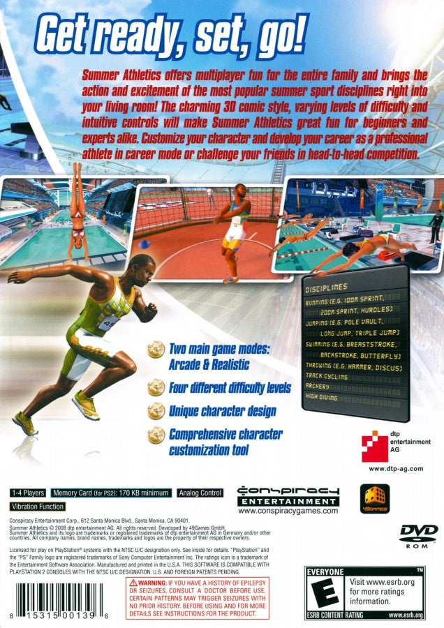 Summer Athletics: The Ultimate Challenge – PlayStation 2 (PS2) video game back of case, sports and track-and-field simulation.