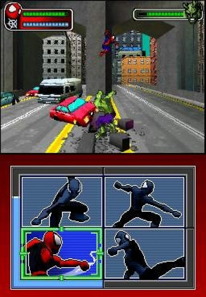 Spider-Man Battle for New York for Nintendo DS, gameplay for an action-adventure video game with superhero combat, web-slinging gameplay, mission-based progression, and comic-inspired storyline