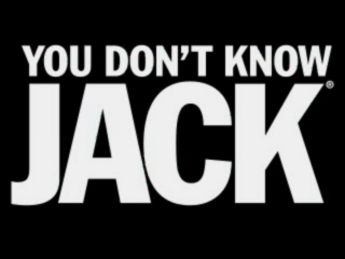 You Don't Know Jack title screen for PlayStation 1 (PS1) quiz video game. 