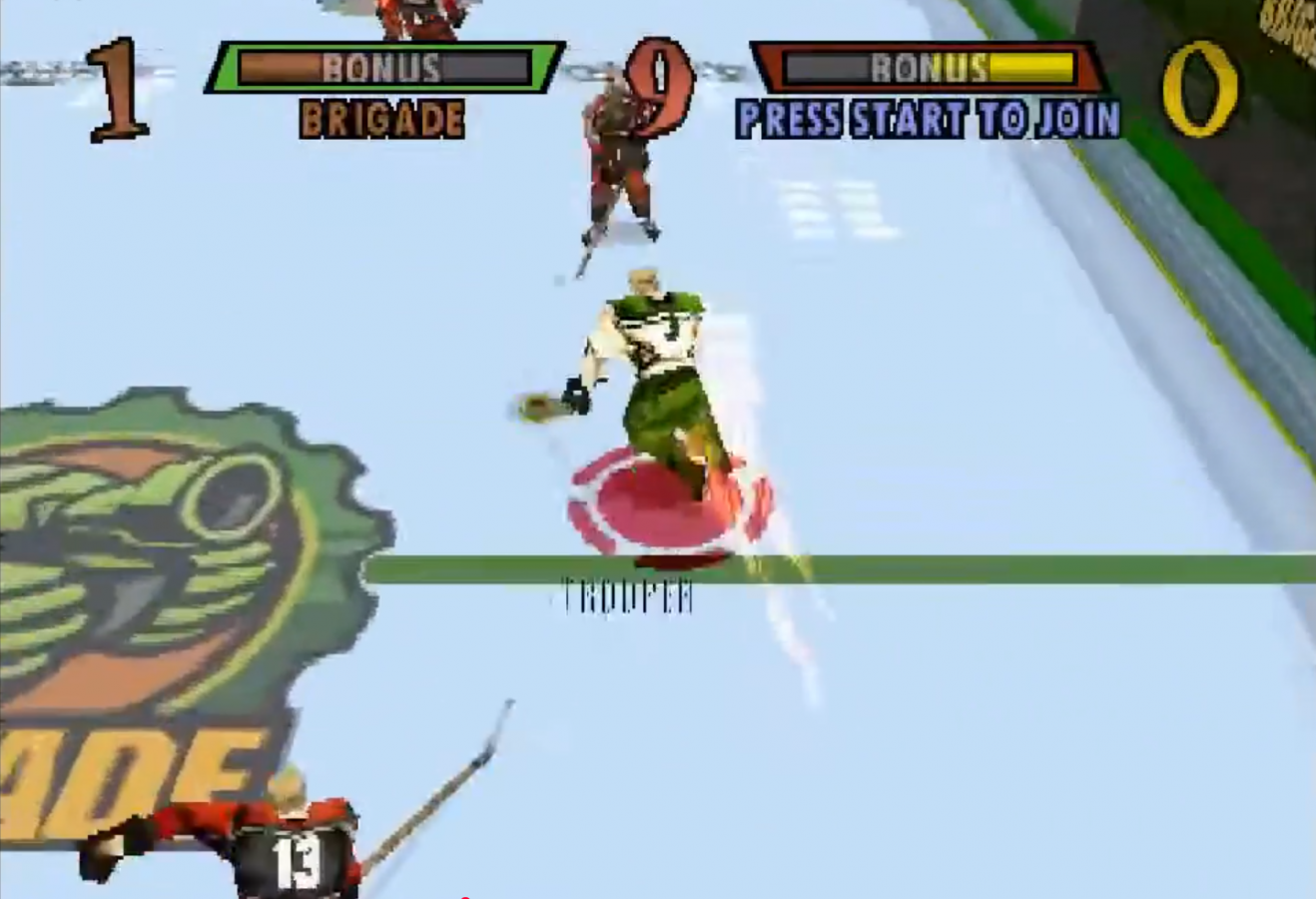 NHL Rock the Rink PlayStation 1 arcade-style hockey video game high-speed gameplay power-ups five-on-five format multiple teams multiplayer mode gameplay 