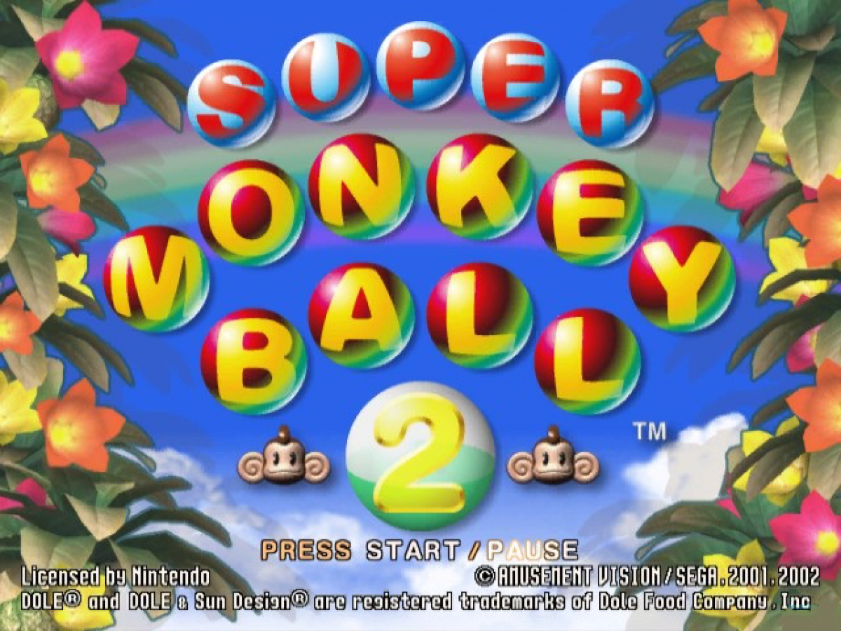Super Monkey Ball 2 title screen for GameCube (GC) video game