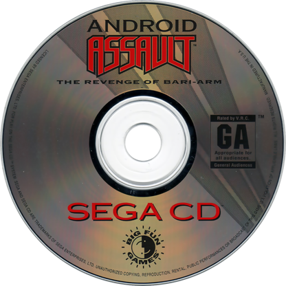 Android Assault Sega CD side scrolling shoot em up shmup anime style space combat mech shooter CD quality soundtrack fast paced arcade action Japanese style sci fi gameplay retro gaming Sega CD software video game title disc