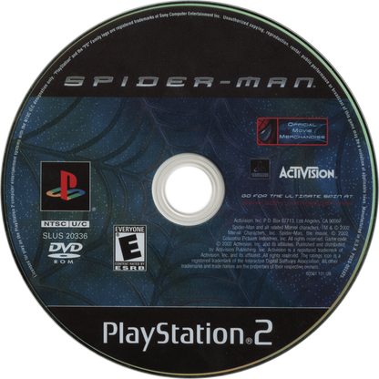 Spider-Man – PlayStation 2 (PS2) video game disc, action-adventure superhero game.