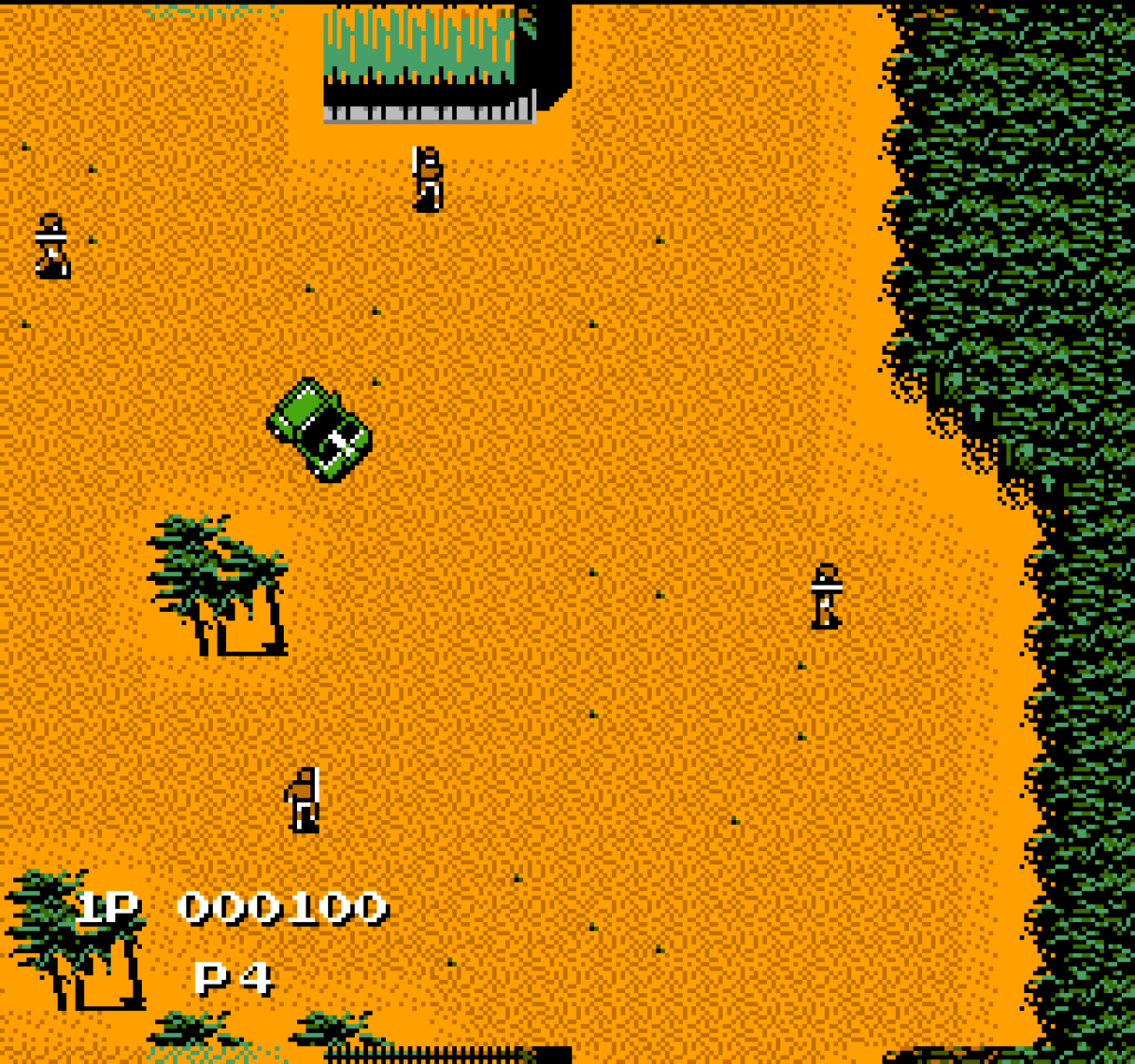 Jackal Nintendo Entertainment System NES video game, top-down action shooter, military combat gameplay, classic Konami retro title gameplay screenshot