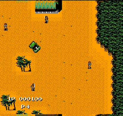 Jackal Nintendo Entertainment System NES video game, top-down action shooter, military combat gameplay, classic Konami retro title gameplay screenshot