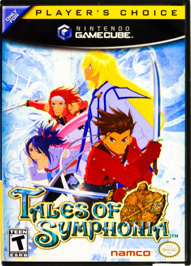 Tales of Symphonia Player’s Choice GameCube GC video game, JRPG, fantasy adventure, real-time combat, anime-style storytelling, Nintendo GameCube classic front cover