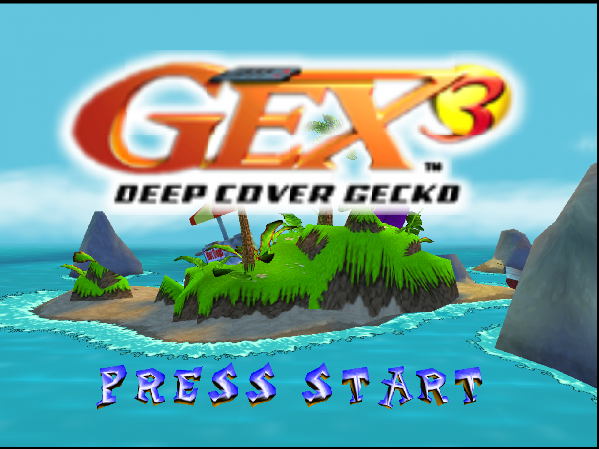 Gex 3 Deep Cover Gecko Nintendo 64 N64 video game, game only cartridge, action platformer, cartoon-style adventure, classic Nintendo title main menu title screen