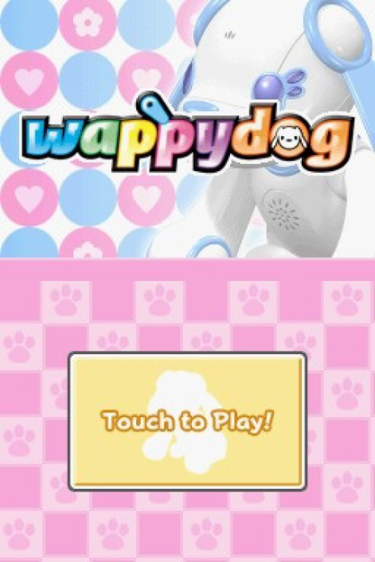 Wappy Dog for Nintendo DS, title screen for a pet simulation video game with interactive dog toy connectivity, mini-games, voice commands, and family-friendly gameplay
