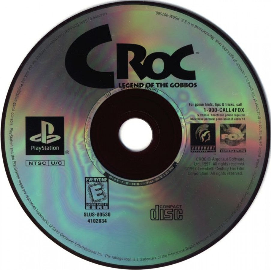 Croc: Legends of the Gobbos Greatest Hits retro 3D platform adventure game for PlayStation 1 (PS1) disc