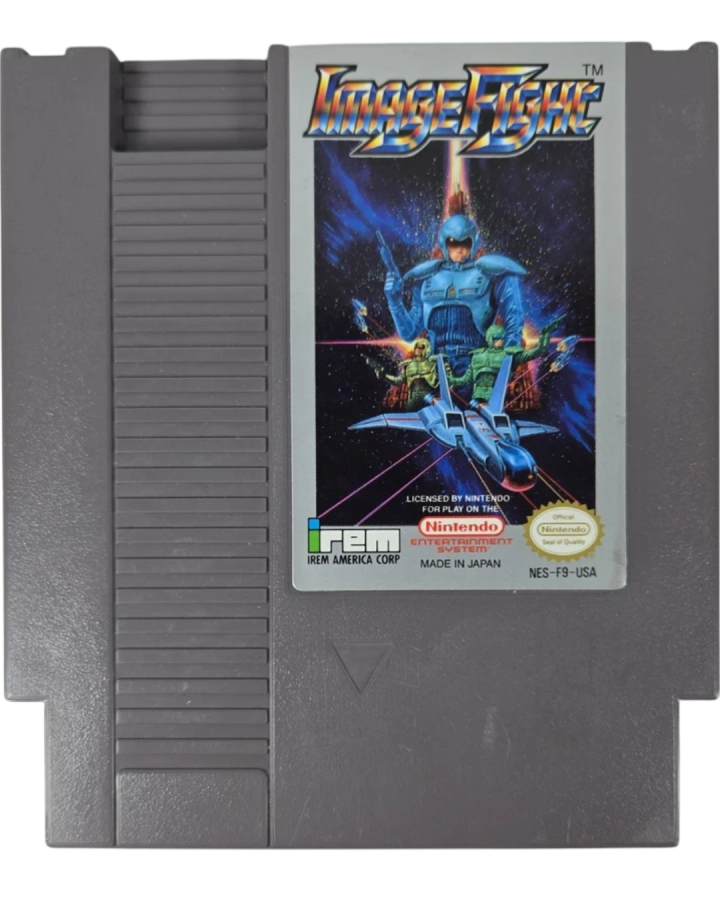 Image Fight Nintendo Entertainment System NES for retro video game enthusiasts featuring classic vertical scrolling shoot em up gameplay futuristic space combat strategic weapon upgrades challenging enemy formations intense arcade action and collectible gaming appeal cart