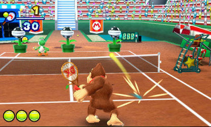 Mario Tennis Open retro Nintendo 3DS video game Mario Tennis sports tennis multiplayer competitive gameplay Mario characters arcade style matches handheld console title Nintendo 3DS release gameplay