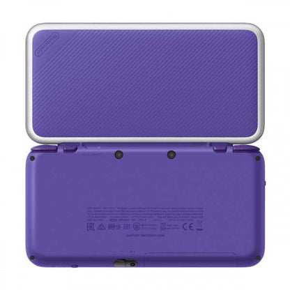 Retro Purple New Nintendo 2DS XL handheld console aesthetic featuring dual screen portable gaming system vibrant purple shell compact foldable design Nintendo handheld nostalgia collectible gaming hardware style open back of console