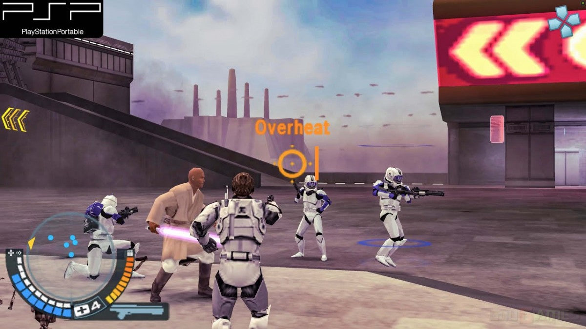 Star Wars Battlefront Elite Squadron PlayStation Portable PSP video game, third-person shooter, large-scale sci-fi battles, Star Wars franchise title gameplay screenshot