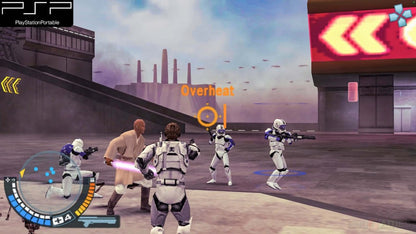 Star Wars Battlefront Elite Squadron PlayStation Portable PSP video game, third-person shooter, large-scale sci-fi battles, Star Wars franchise title gameplay screenshot