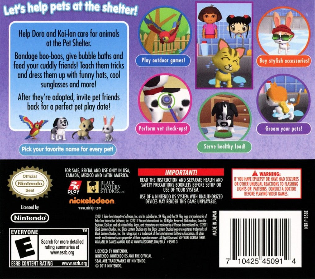 Dora & Kai-Lan's Pet Shelter – Nintendo DS: Care for pets, complete fun shelter tasks, and explore interactive adventures with Dora and Kai-Lan back cover