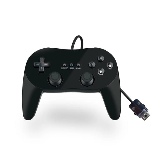 Wired Classic Controller Pro Style for Nintendo Wii accessory ergonomic gamepad traditional button layout analog sticks directional pad shoulder buttons compatible with Virtual Console and classic Wii games plug-and-play connects to Wii Remote front