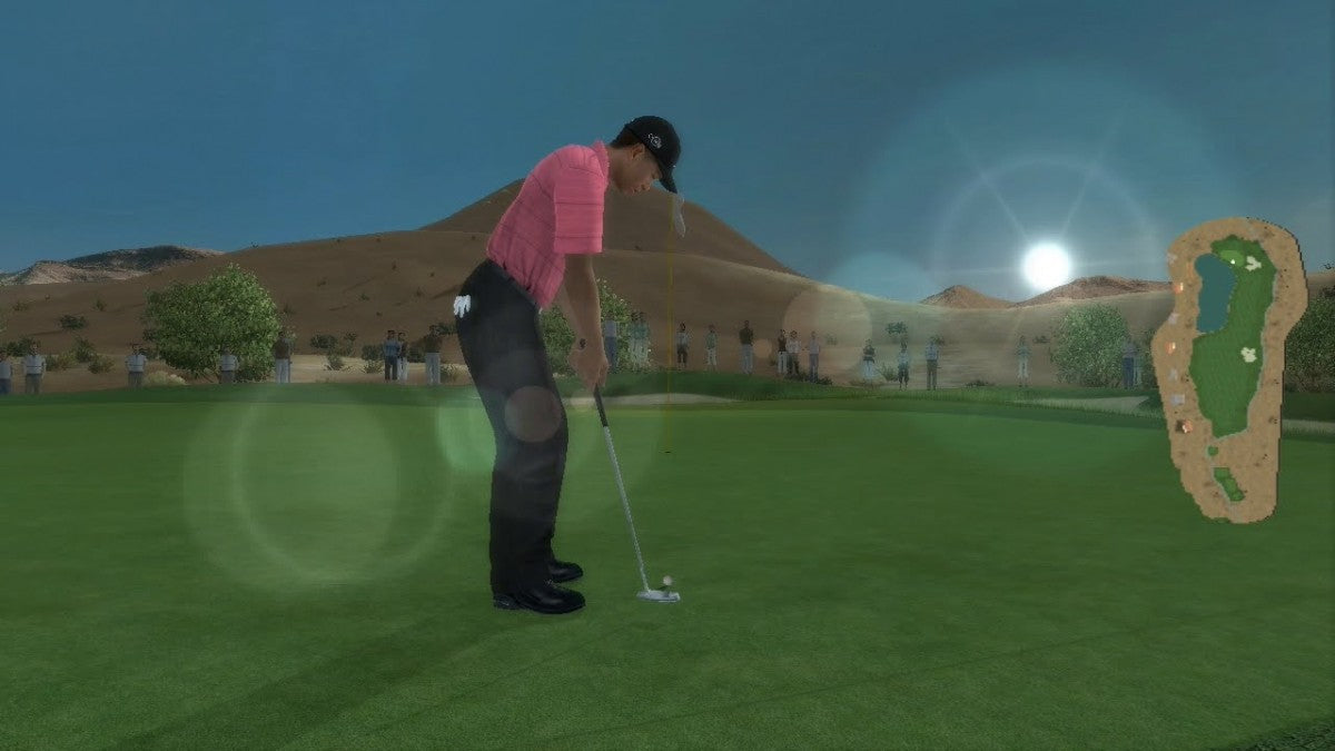 Tiger Woods PGA Tour 07 PlayStation 3 golf simulation video game UCAP lifelike player models Sixaxis motion control for ball spin expanded career mode 12 championship courses 15 PGA and LPGA pros including Annika Sorenstam next-gen graphics online tournaments Battle Golf and One-Ball multiplayer modes gameplay screenshot