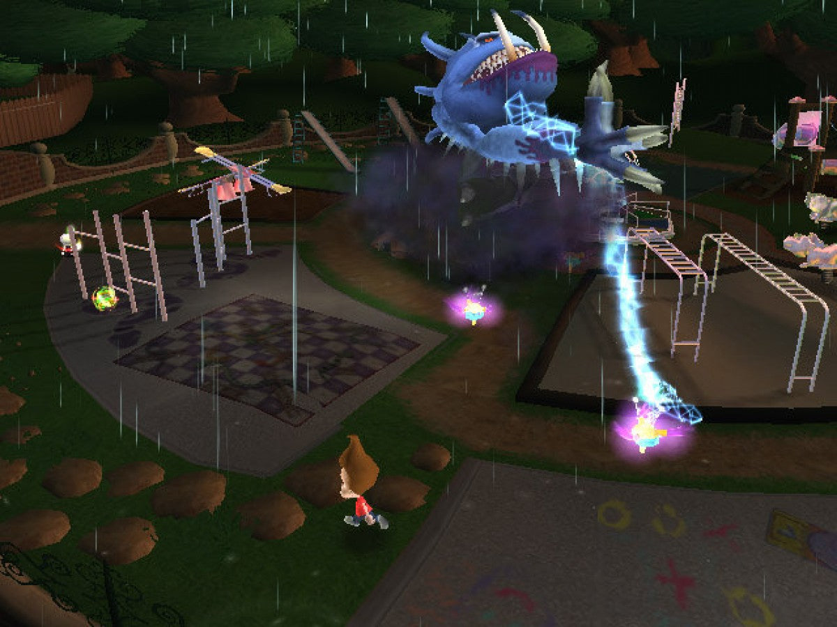 The Adventures of Jimmy Neutron Boy Genius Attack of the Twonkies PlayStation 2 action-adventure platformer video game based on the animated movie snow planet Twonkies creatures Jimmy Sheen Cindy Carl battling collecting THQ Nickelodeon license gameplay screenshot