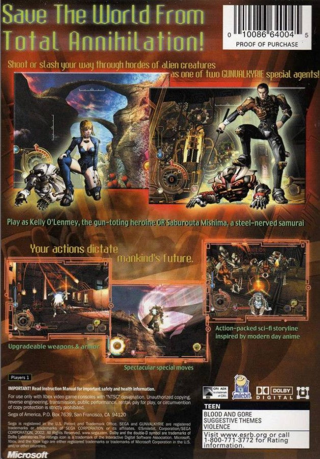 Gunvalkyrie back cover art for Xbox (XBOX) video game