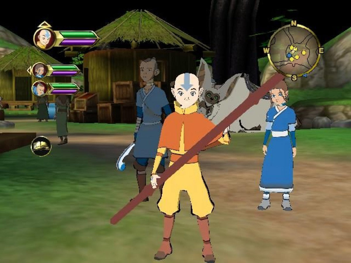 Avatar The Last Airbender PlayStation 2 action-adventure video game Aang Katara Sokka bending water earth fire air platforming combat elemental puzzles Nickelodeon cartoon license gameplay screenshot