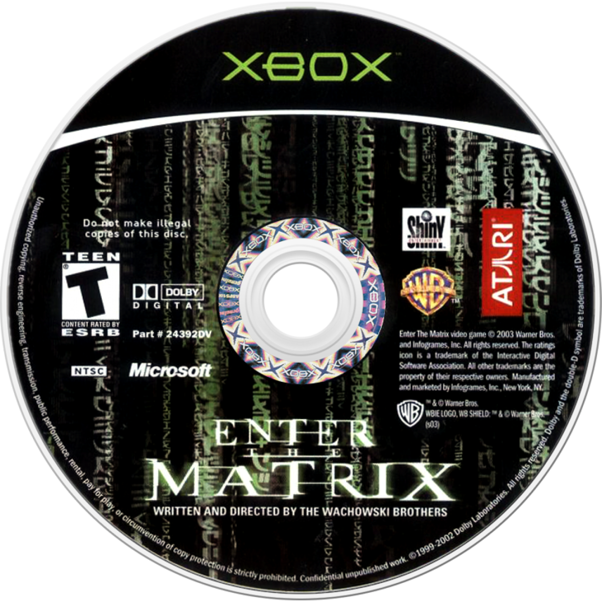 Enter the Matrix Xbox video game, action adventure, third-person shooter, sci-fi gameplay, movie tie-in, classic console title disc