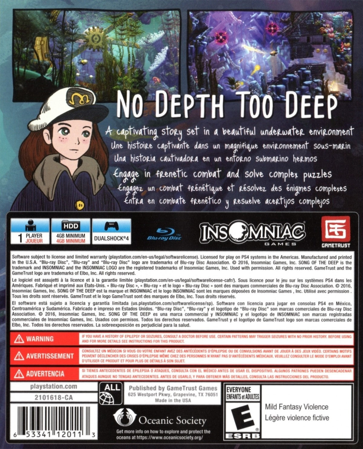 Song of the Deep PS4 action-adventure video game back cover art
