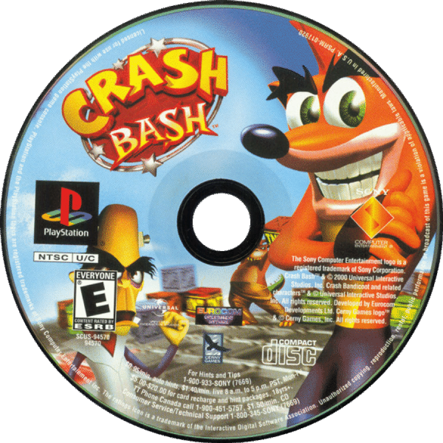 Crash Bash disc for PlayStation 1 (PS1) video game