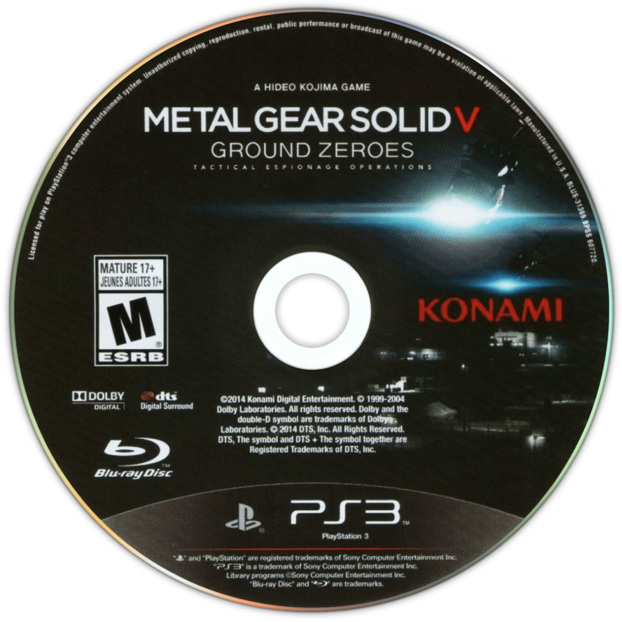 Metal Gear Solid V: Ground Zeroes disc for PlayStation 3 (PS3) video game