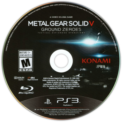 Metal Gear Solid V: Ground Zeroes disc for PlayStation 3 (PS3) video game