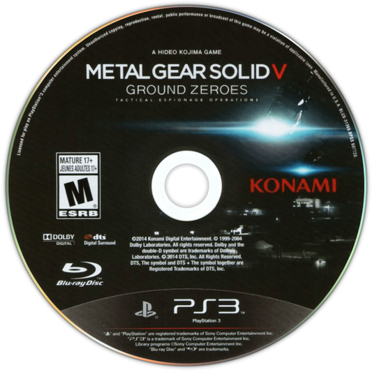 Metal Gear Solid V: Ground Zeroes disc for PlayStation 3 (PS3) video game