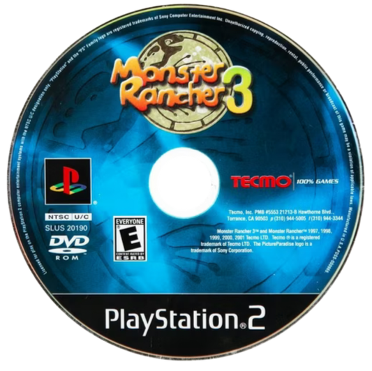 Monster Rancher 3 PlayStation 2 (PS2) monster breeding RPG video game disc