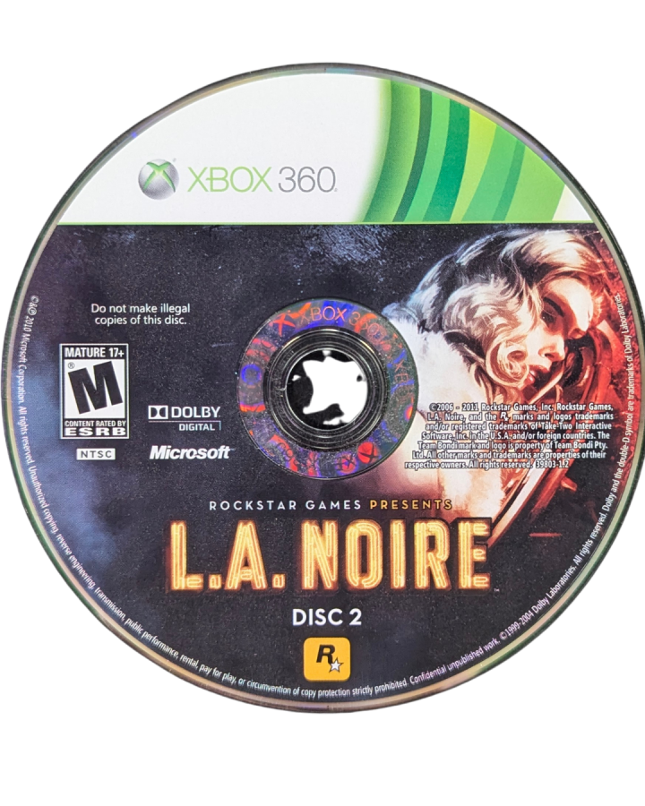 L.A. Noire Xbox 360 video game, detective action adventure, crime investigation gameplay, open-world 1940s setting, console title disc 2