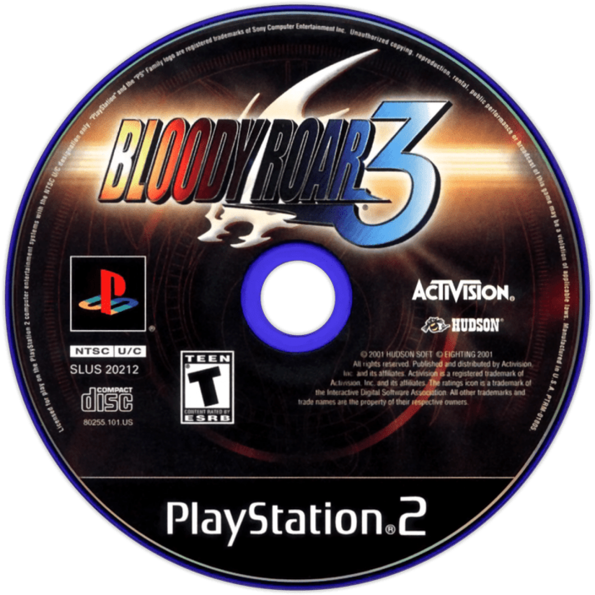 Bloody Roar 3 for PlayStation 2 with 3D fighting and beast transformation theme disc