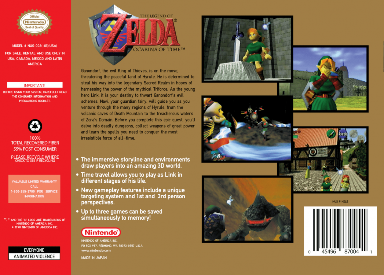The Legend of Zelda Ocarina of Time Collectors Edition back cover art for Nintendo 64 (N64) video game