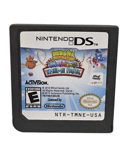 Moshi Monsters Moshlings Theme Park Nintendo DS video game, theme park management gameplay, colorful cartoon adventure, family-friendly handheld console title cartridge