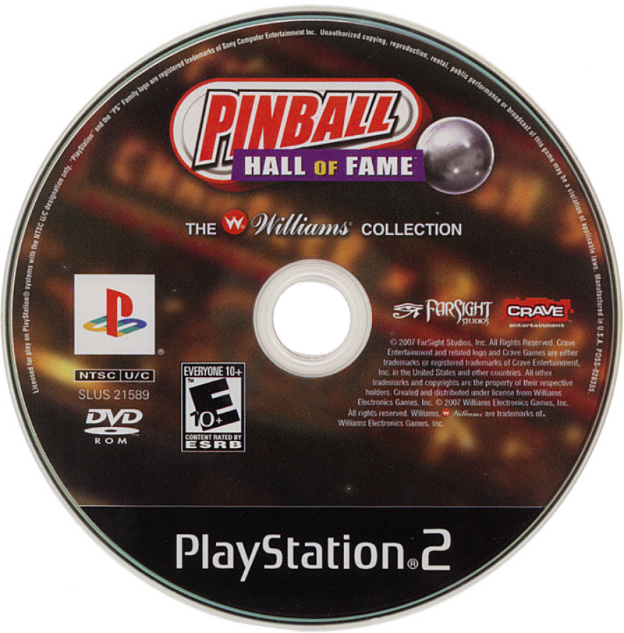 Pinball Hall of Fame: The Williams Collection – PlayStation 2 (PS2) video game disc, pinball simulation game.