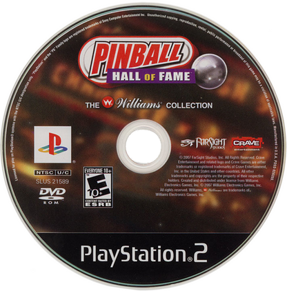Pinball Hall of Fame: The Williams Collection – PlayStation 2 (PS2) video game disc, pinball simulation game.