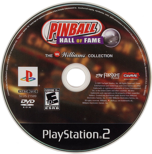 Pinball Hall of Fame: The Williams Collection – PlayStation 2 (PS2) video game disc, pinball simulation game.