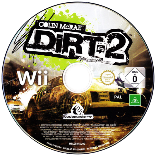 DiRT 2 for Wii off road racing video game featuring rally style tracks dynamic terrain arcade inspired handling competitive events and immersive Codemasters motorsports experience disc