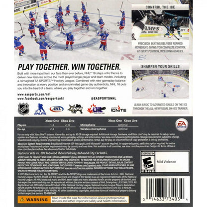 NHL 16 back of case for Xbox One (XONE) sports hockey video game