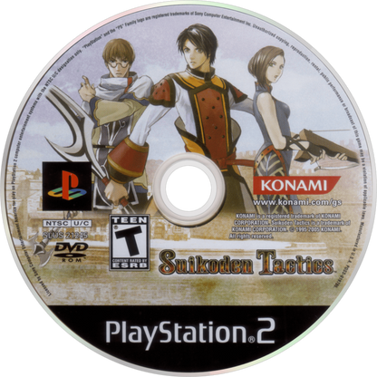 Suikoden Tactics PS2 Sony PlayStation 2 tactical RPG strategy game turn based combat grid based battles Suikoden series Konami story driven gameplay character recruitment fantasy strategy PlayStation 2 software video game title disc