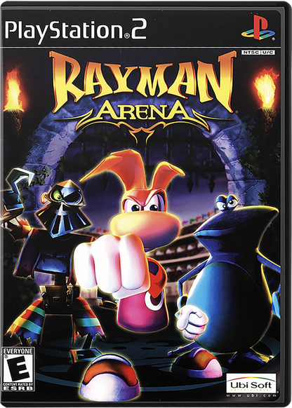 Rayman Arena – PlayStation 2 (PS2) video game cover image, party platformer battle game.