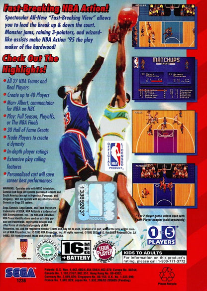 NBA Action 95 starring David Robinson back cover art for Sega Genesis (GEN) video game