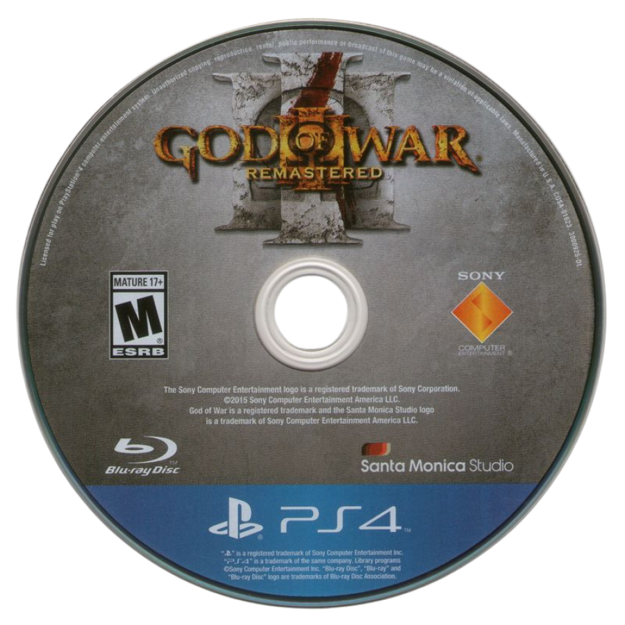 God of War III: Remastered – PlayStation 4 (PS4) video game disc, mythological action-adventure by Santa Monica Studio and Sony Interactive Entertainment