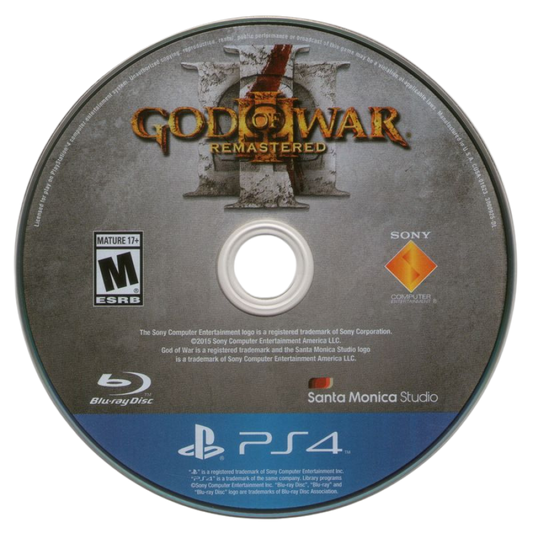 God of War III: Remastered – PlayStation 4 (PS4) video game disc, mythological action-adventure by Santa Monica Studio and Sony Interactive Entertainment