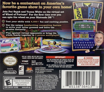 Wheel of Fortune for Nintendo DS with classic TV game show puzzle-solving theme back cover