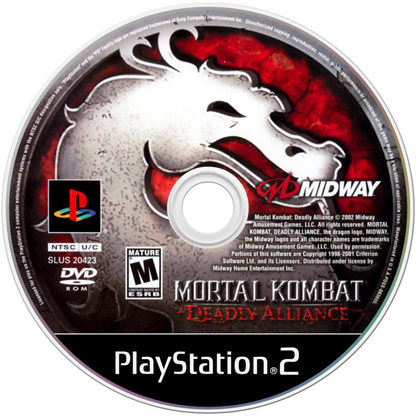 Mortal Kombat Deadly Alliance PlayStation 2 (PS2) fighting video game disc