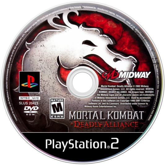 Mortal Kombat Deadly Alliance PlayStation 2 (PS2) fighting video game disc